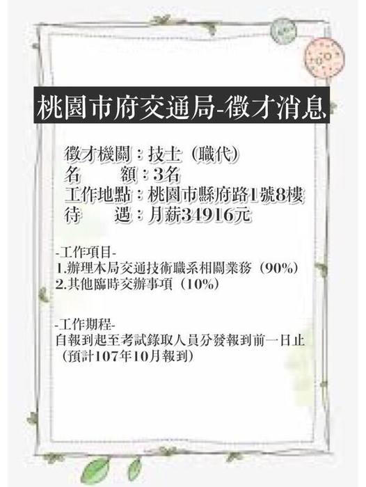 【桃園市交通局-徵才消息】圖片